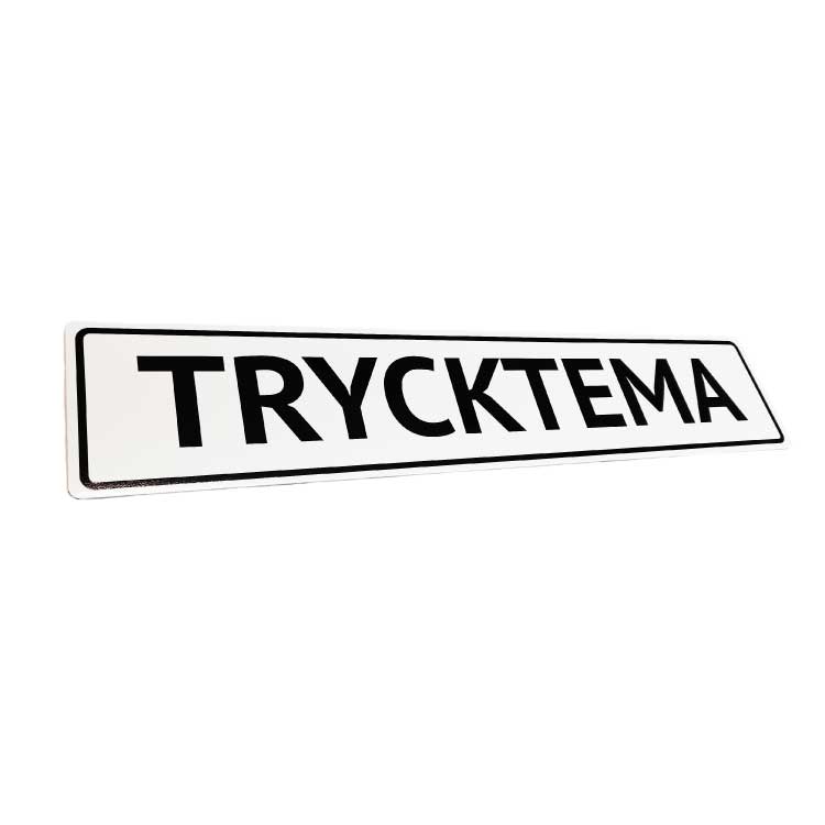 Registreringsskylt med egen text – dekorativ aluminiumskylt i standardmått 520×110 mm